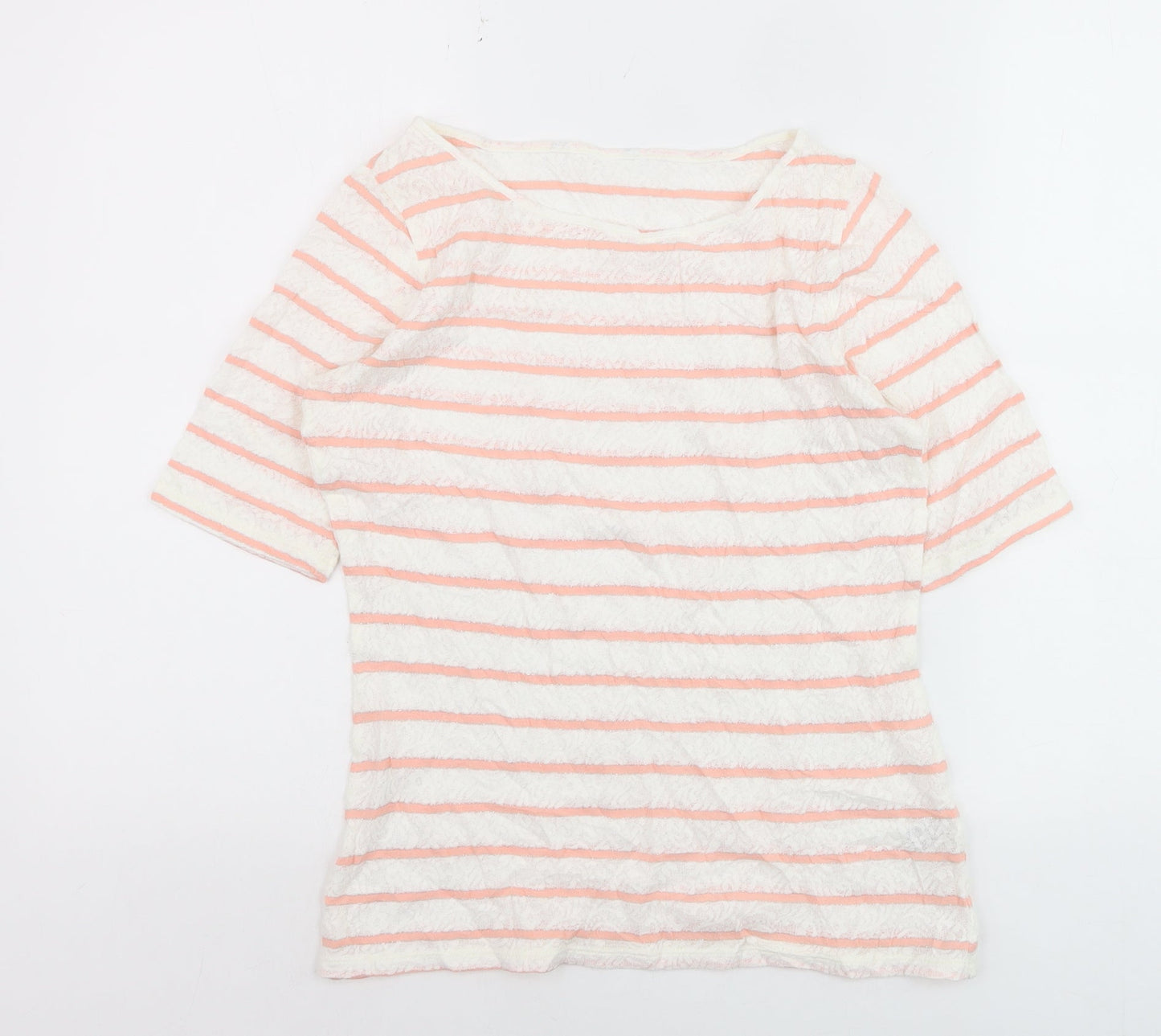 Marks and Spencer Women’s Coral Stripe Boat Neck Lace T-Shirt Size 8