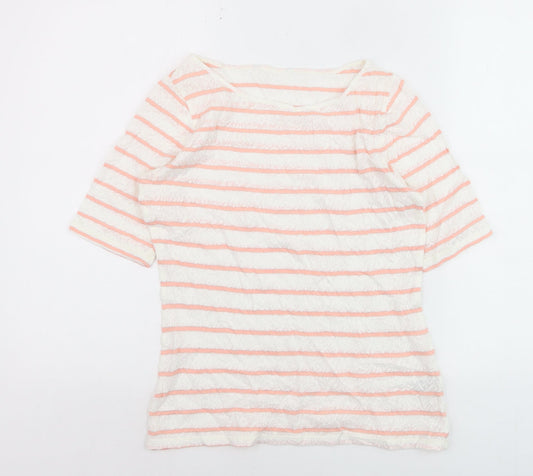 Marks and Spencer Women’s Coral Stripe Boat Neck Lace T-Shirt Size 8
