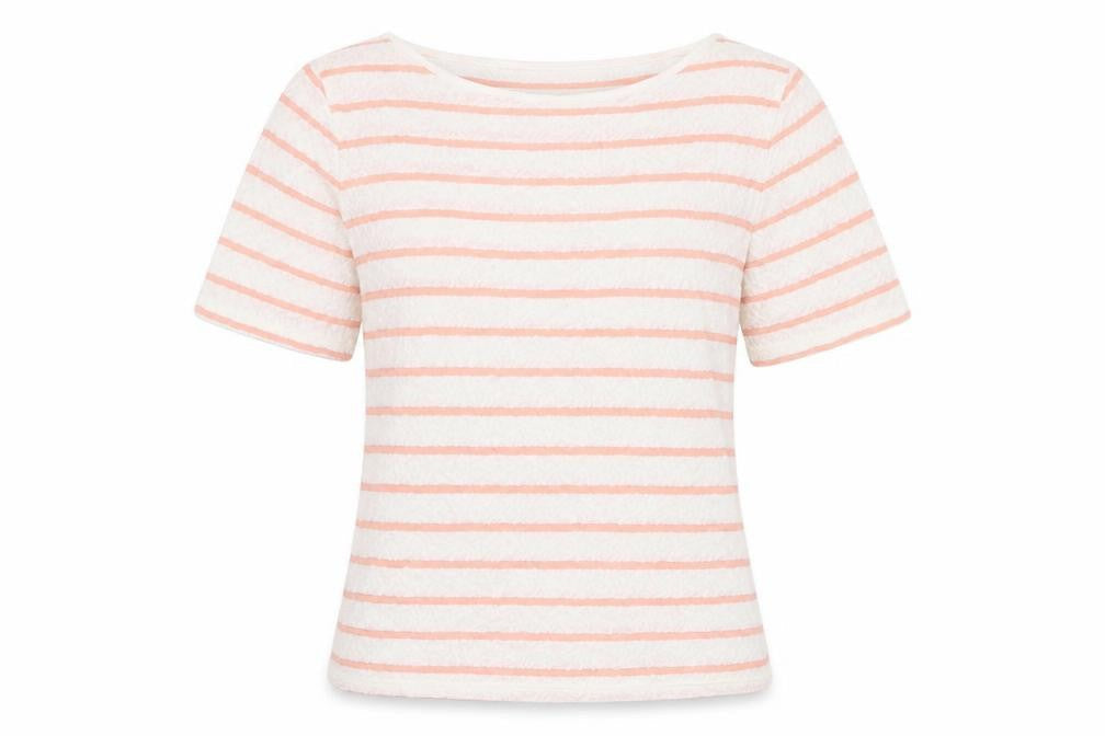 Marks & Spencer Women’s Coral Stripe Boat Neck Lace T-Shirt Size 8