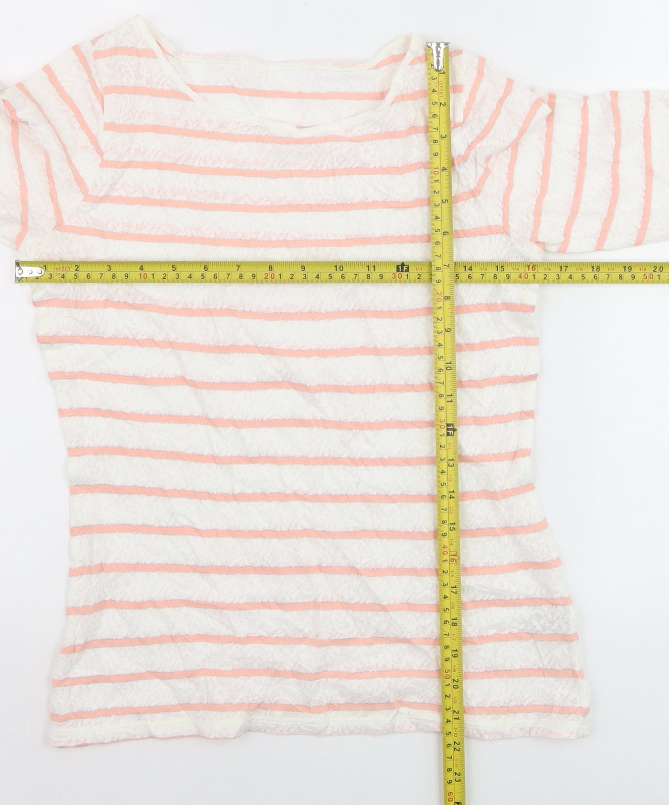 Marks and Spencer Women’s Coral Stripe Boat Neck Lace T-Shirt Size 8