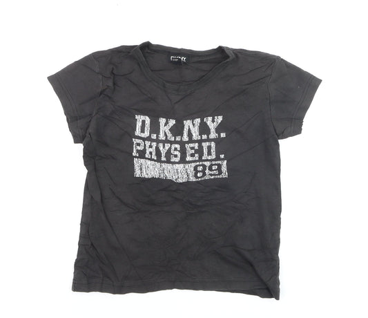 DKNY Women's Black Cotton V-Neck Short Sleeve T-Shirt M
