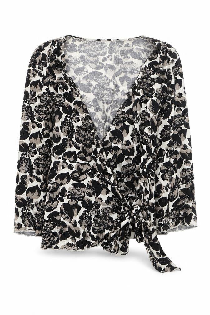 Banana Republic Womens Black Floral Wrap Blouse Size S