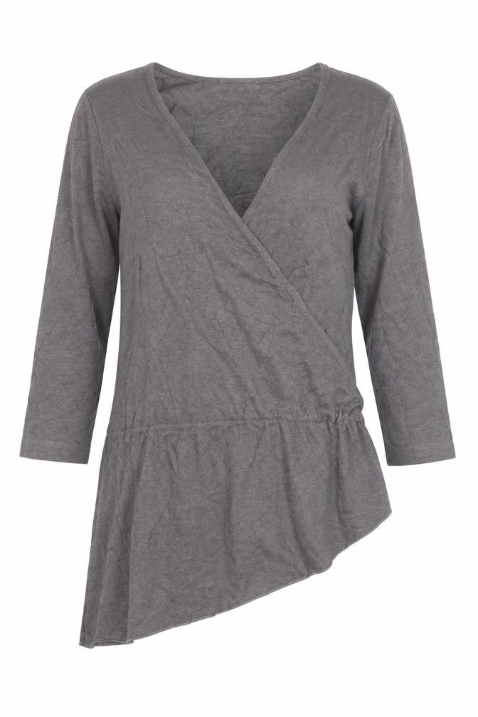 Next Women's Brown Wrap Blouse Size 8 3/4 Sleeve V-Neck Jersey Top