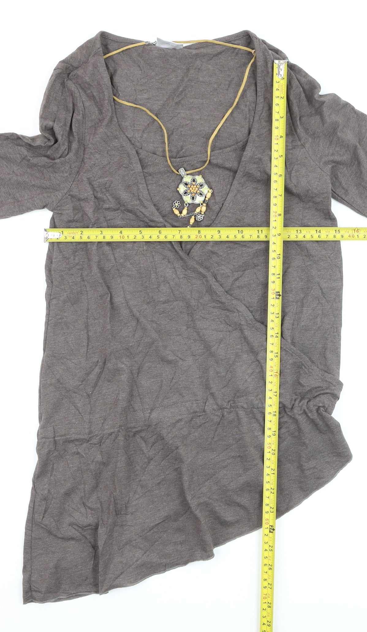 Next Women's Brown Wrap Blouse Size 8 3/4 Sleeve V-Neck Jersey Top