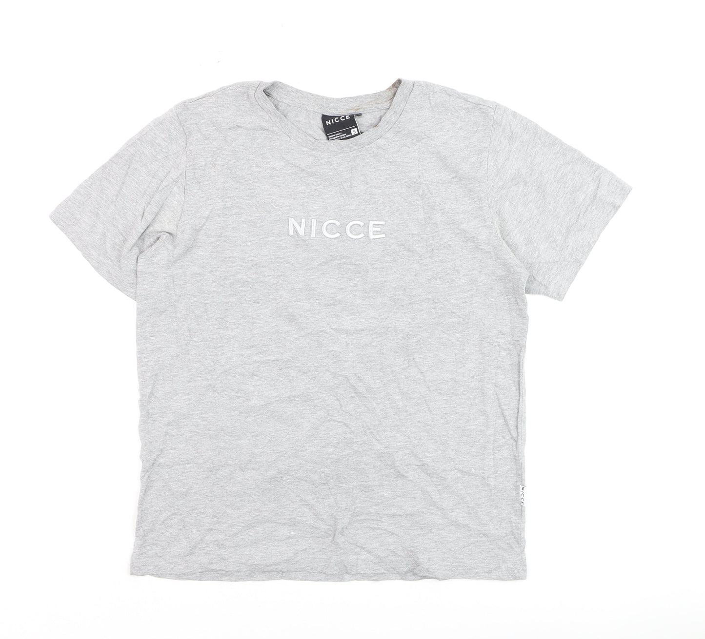 NICCE Men Grey Small Logo Crew Neck Cotton T-Shirt Size S