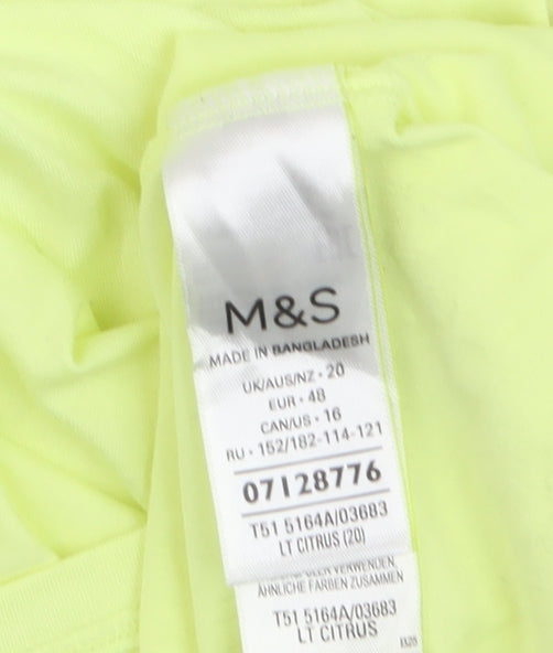 Marks and Spencer Women’s Yellow V-Neck Tie Hem T-Shirt Size 20
