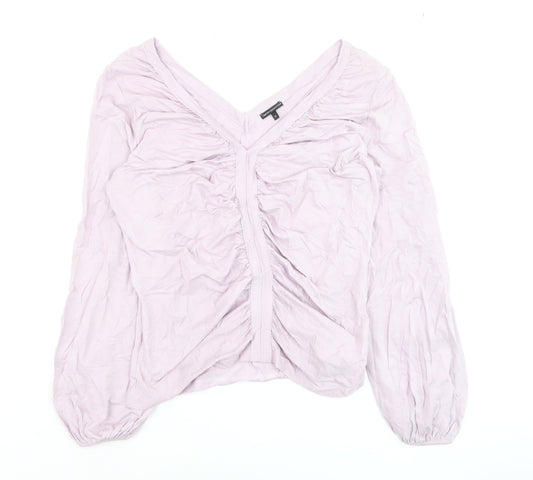 Marks and Spencer Women Pink Long Sleeve Ruched V-Neck Blouse Size 18