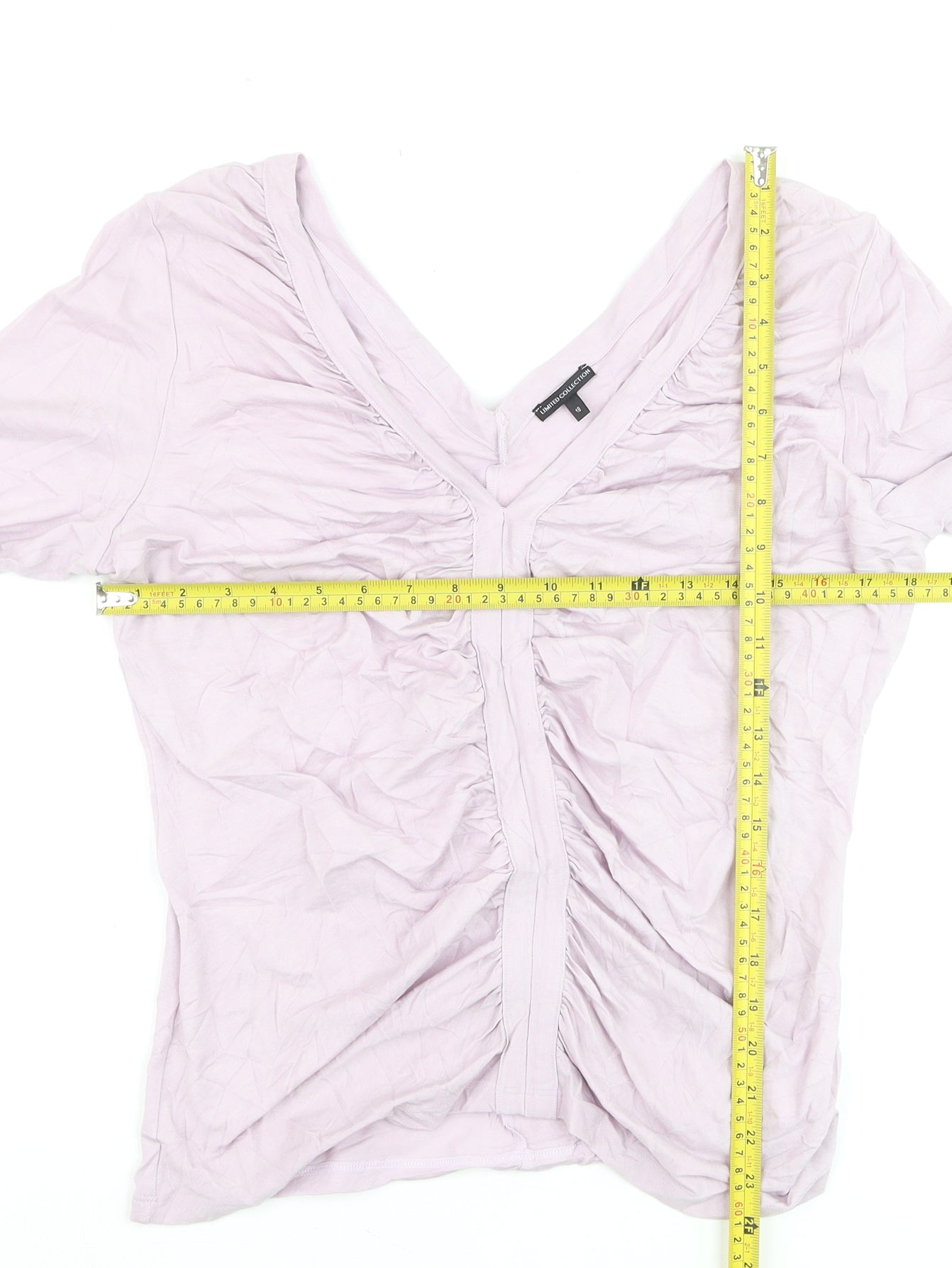 Marks and Spencer Women Pink Long Sleeve Ruched V-Neck Blouse Size 18