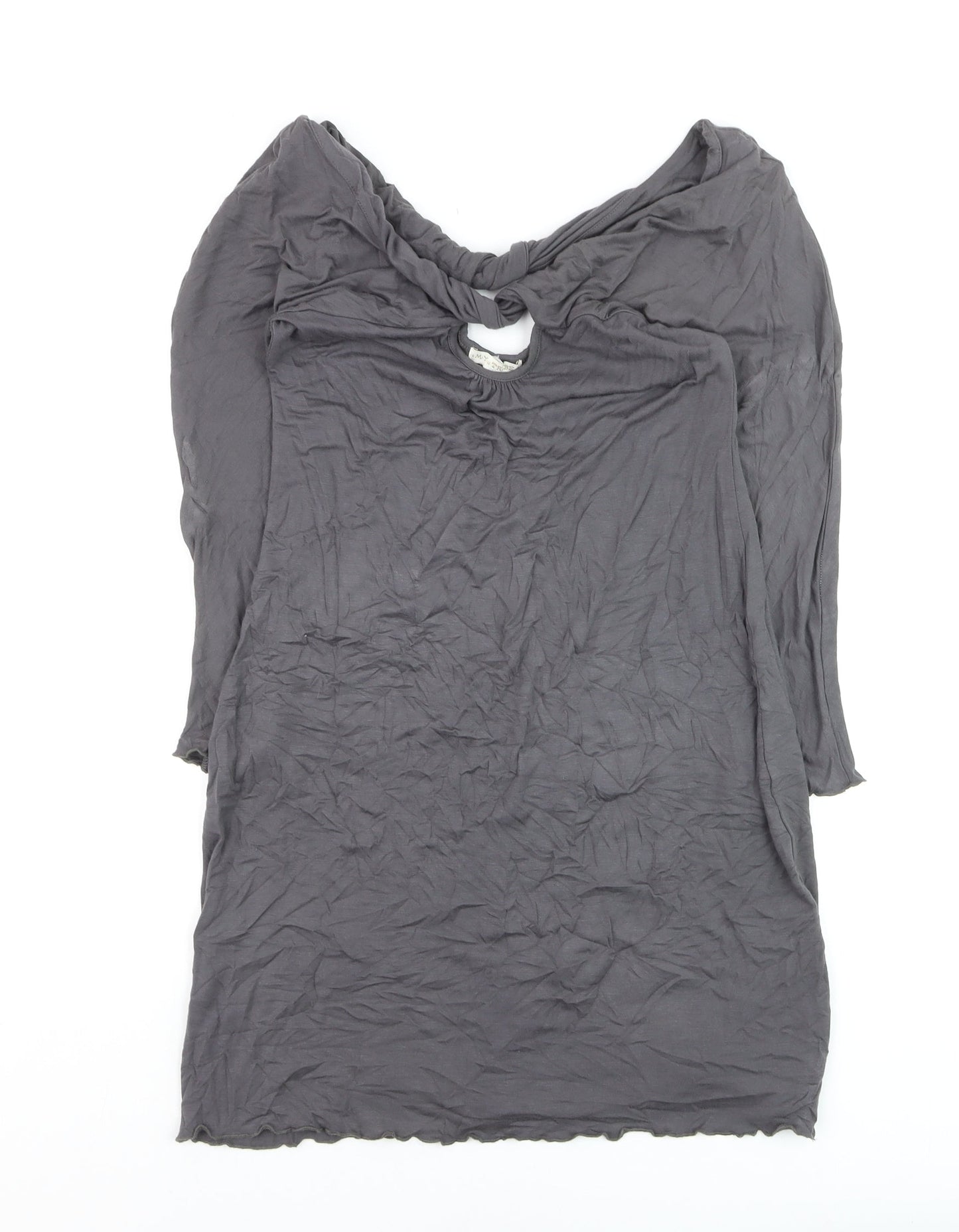Tribe Women’s Grey Shift Dress M Long Sleeve Keyhole Jersey Rayon