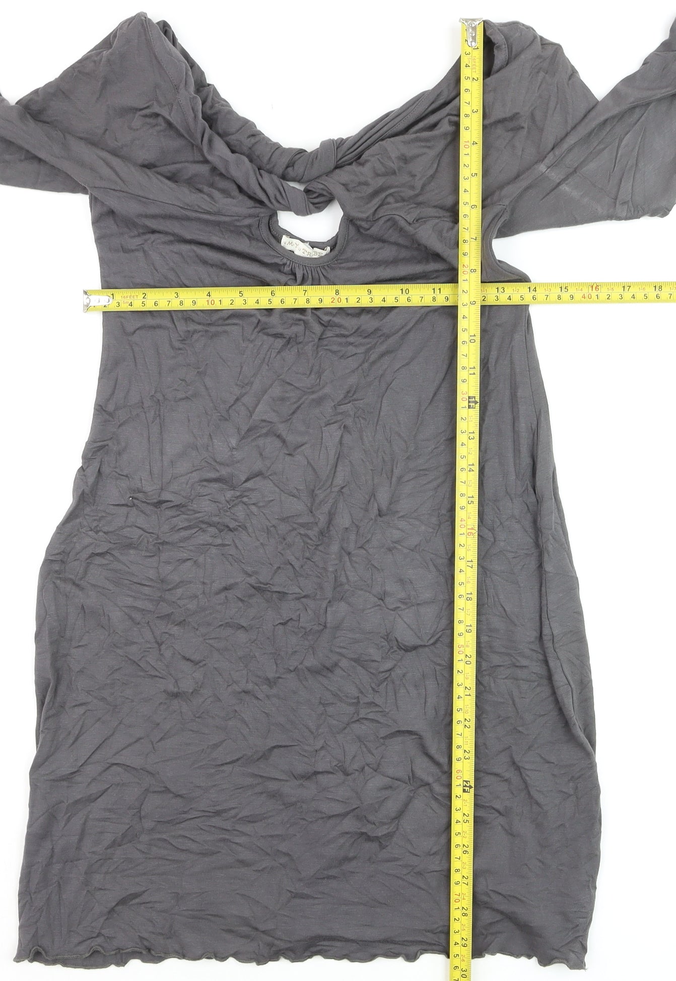 Tribe Women’s Grey Shift Dress M Long Sleeve Keyhole Jersey Rayon