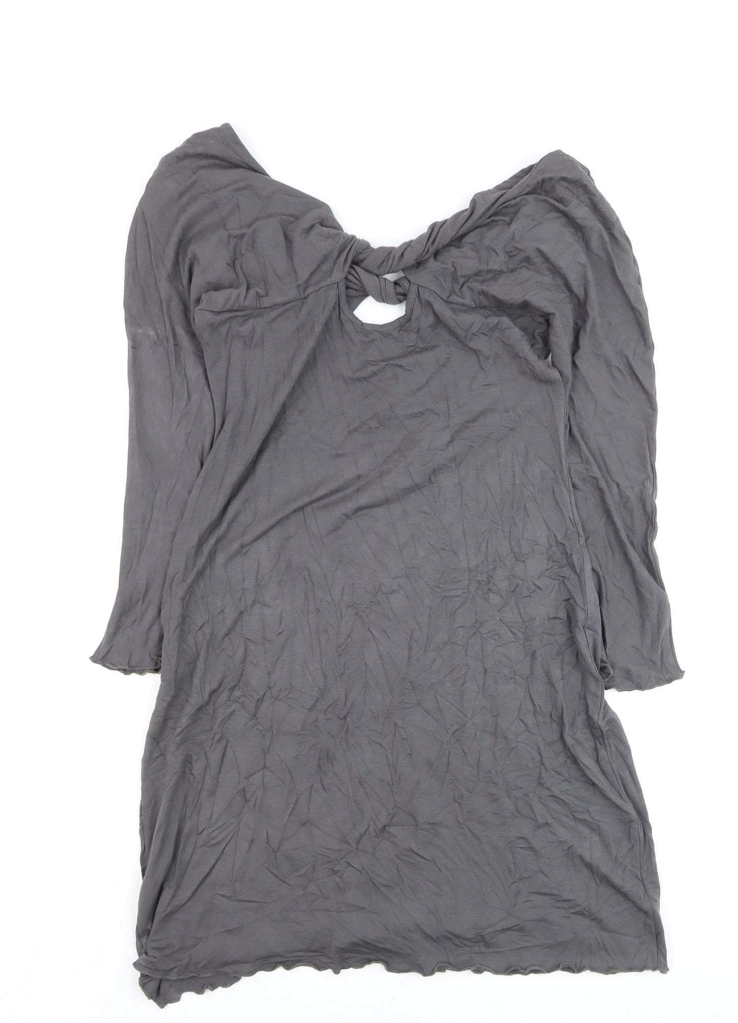 Tribe Women’s Grey Shift Dress M Long Sleeve Keyhole Jersey Rayon