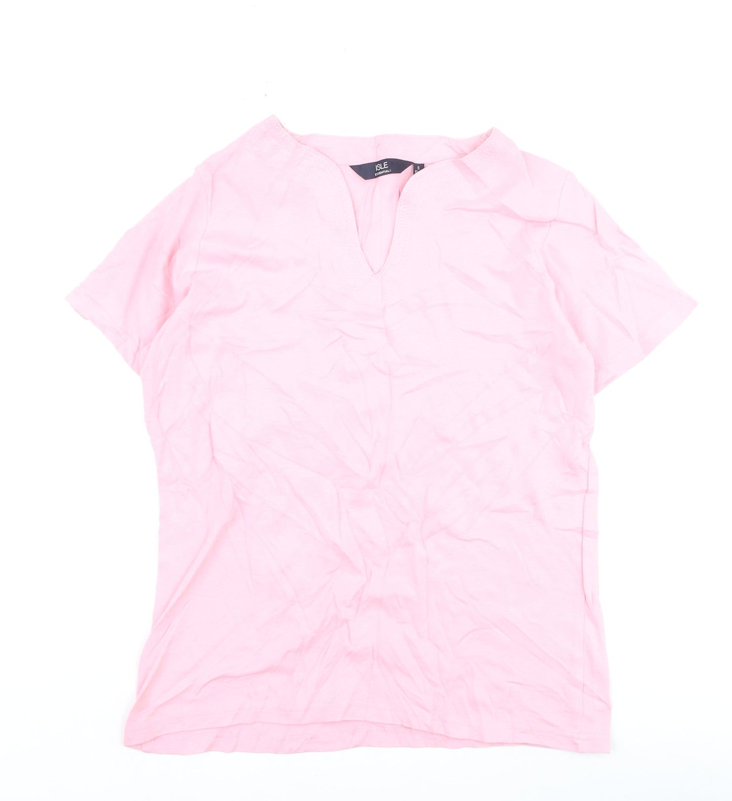 Isle Essentials Women's Pink Cotton V-Neck Short Sleeve T-Shirt Size 10-12