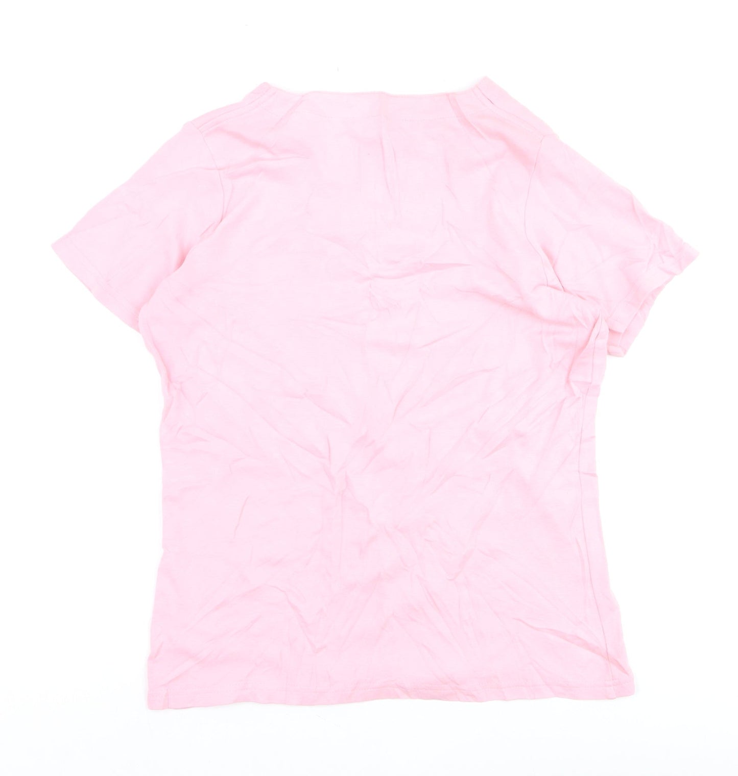Isle Essentials Women's Pink Cotton V-Neck Short Sleeve T-Shirt Size 10-12