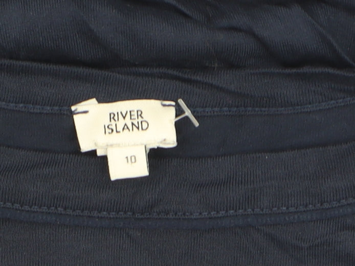 River Island Womens Blue Gold Milan Print Viscose T-Shirt Size 10