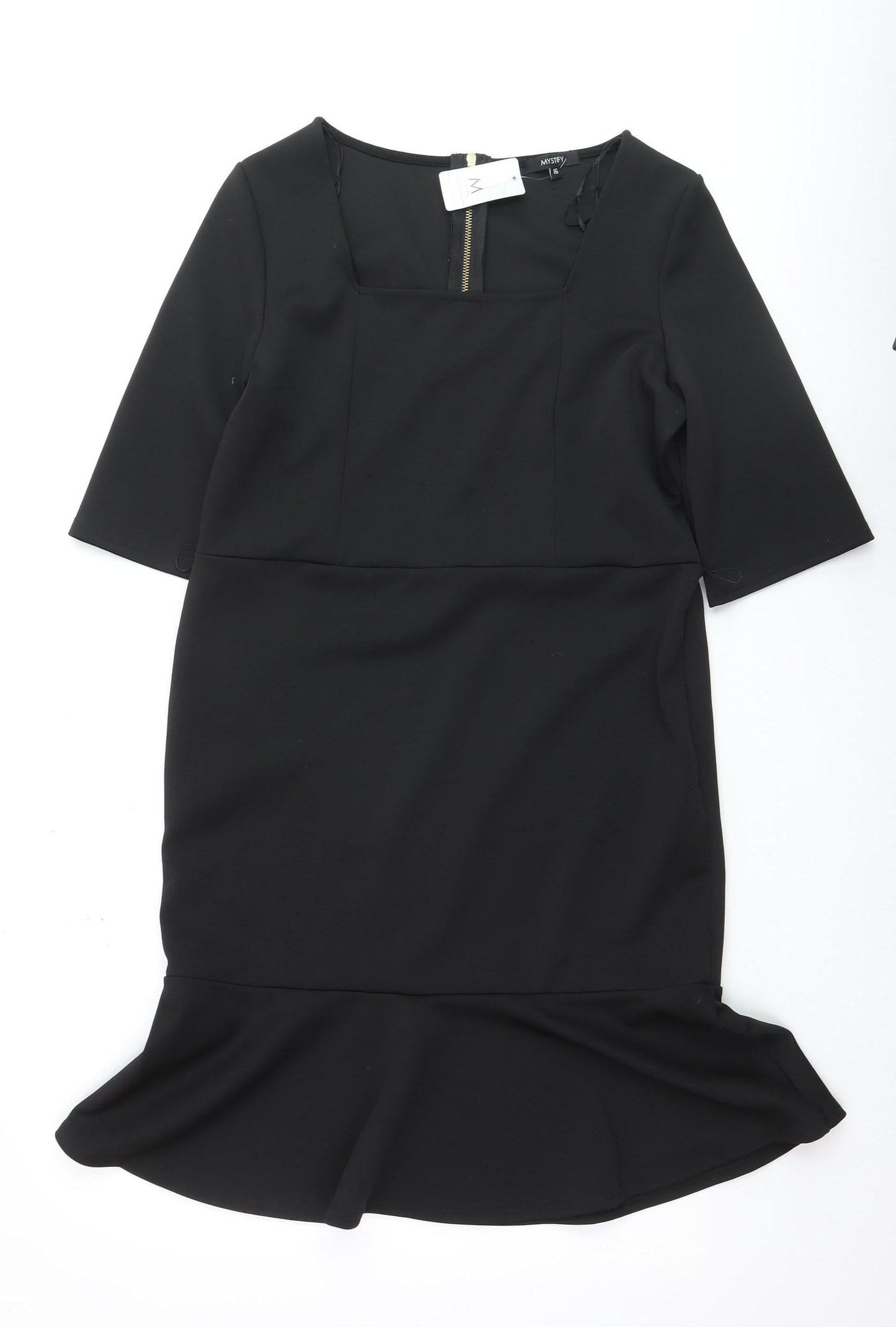 Mystify Womens Black Size 16 Sheath Flute Hem Dress