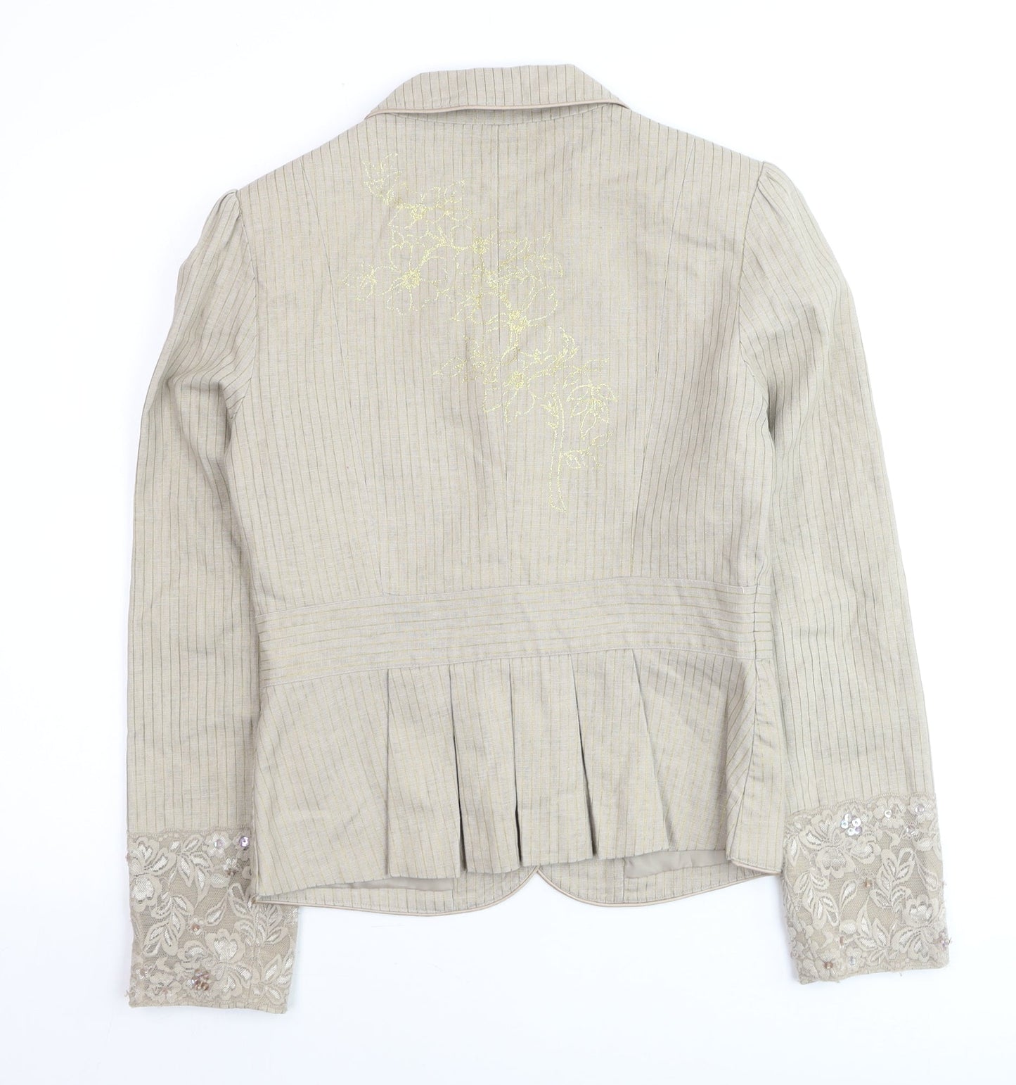 Vila Women's Beige Striped Linen Cotton Blazer M Classic Style