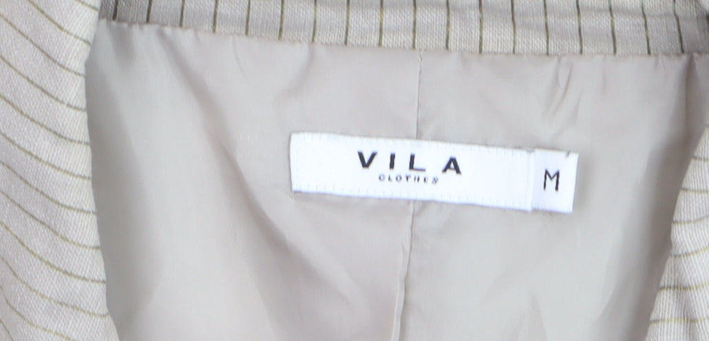 Vila Women's Beige Striped Linen Cotton Blazer M Classic Style
