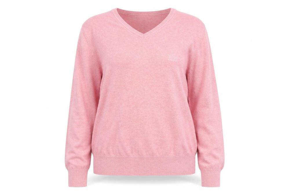 Hugo Boss Women Pink V-Neck Pullover Jumper L Cotton Blend