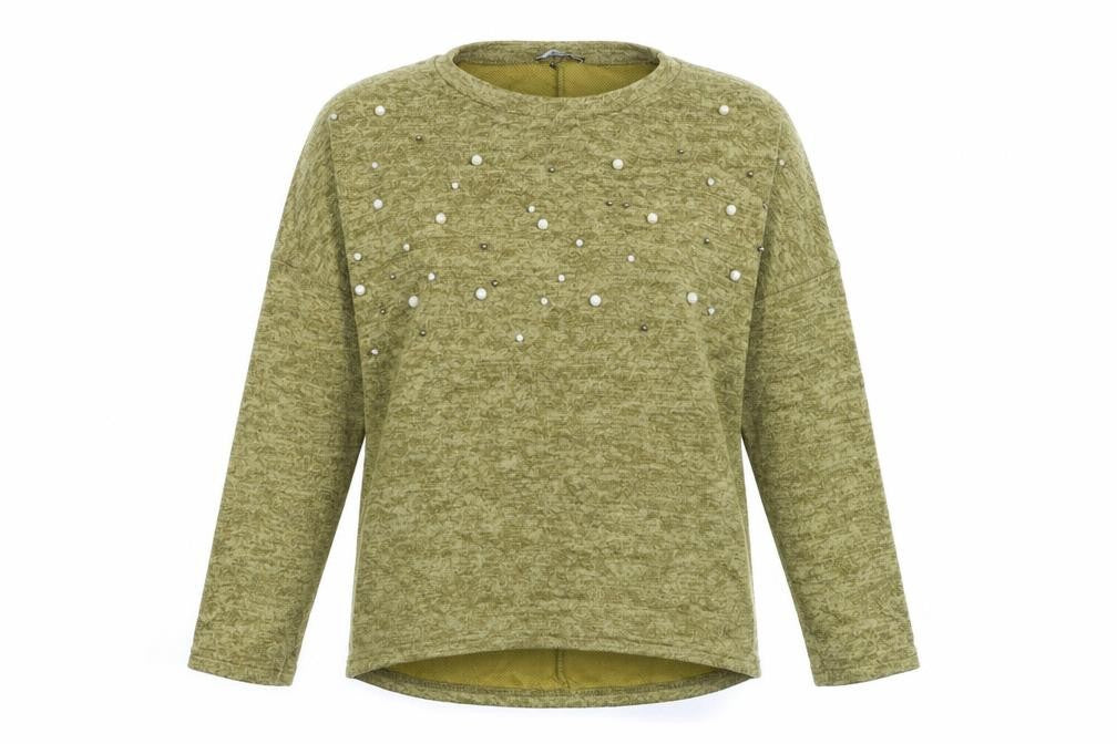 Klass Womens Green Beaded Pullover Jumper Medium Relaxed Fit
