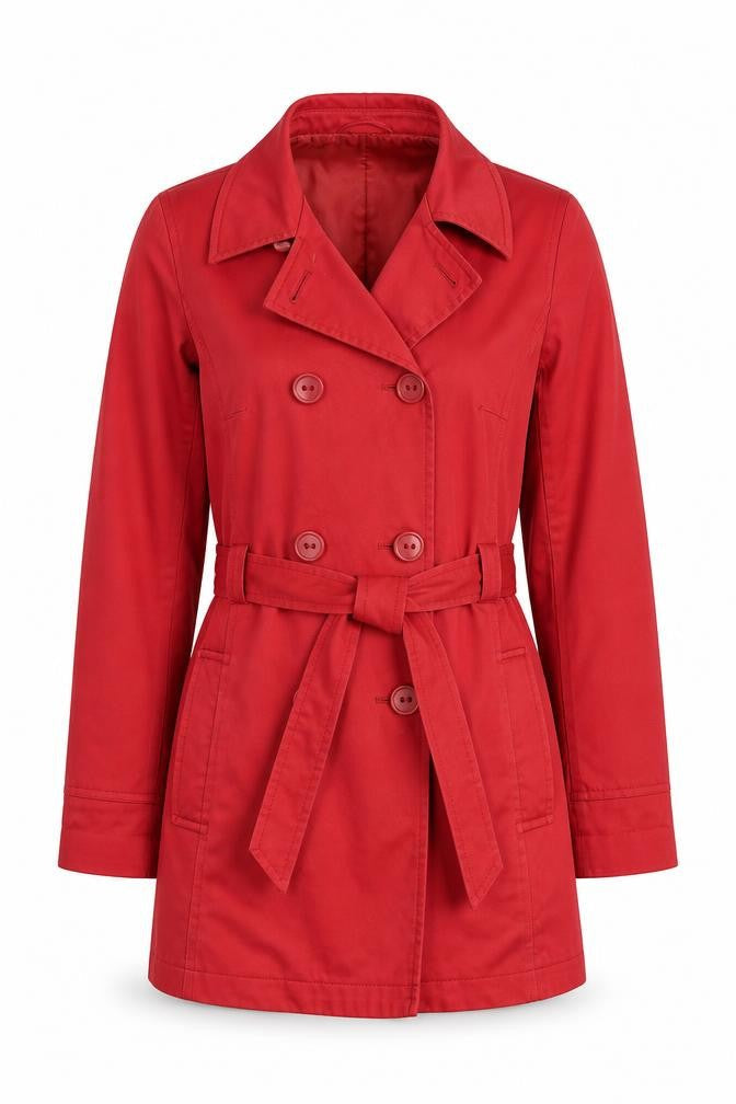 John Lewis Women's Red Belted Trench Coat Size 14