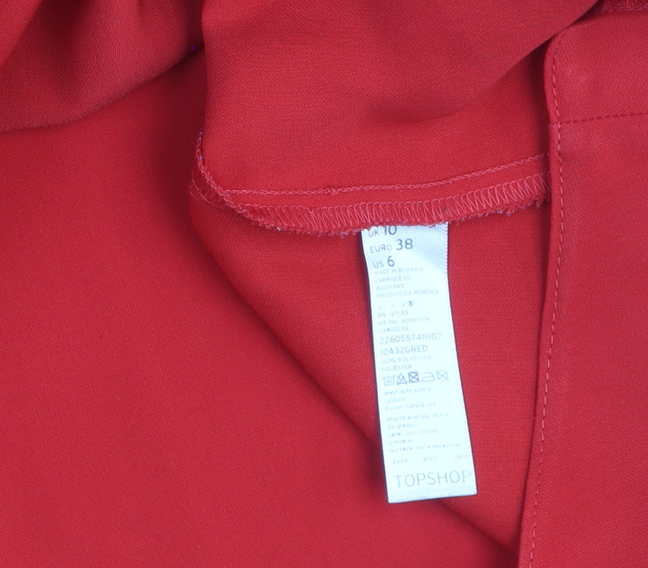 Topshop Women Red Wrap Dress UK 10 Long Sleeve V-Neck Casual
