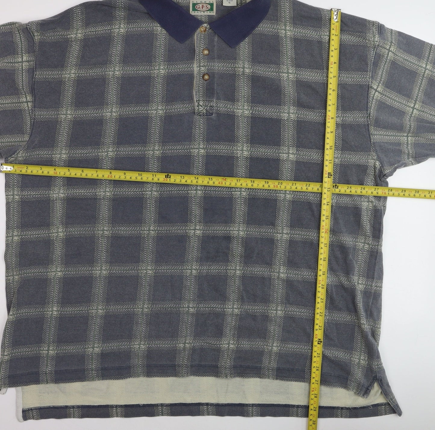 G.P.S Global Tracking Men's Blue Check Cotton Polo Shirt Size L