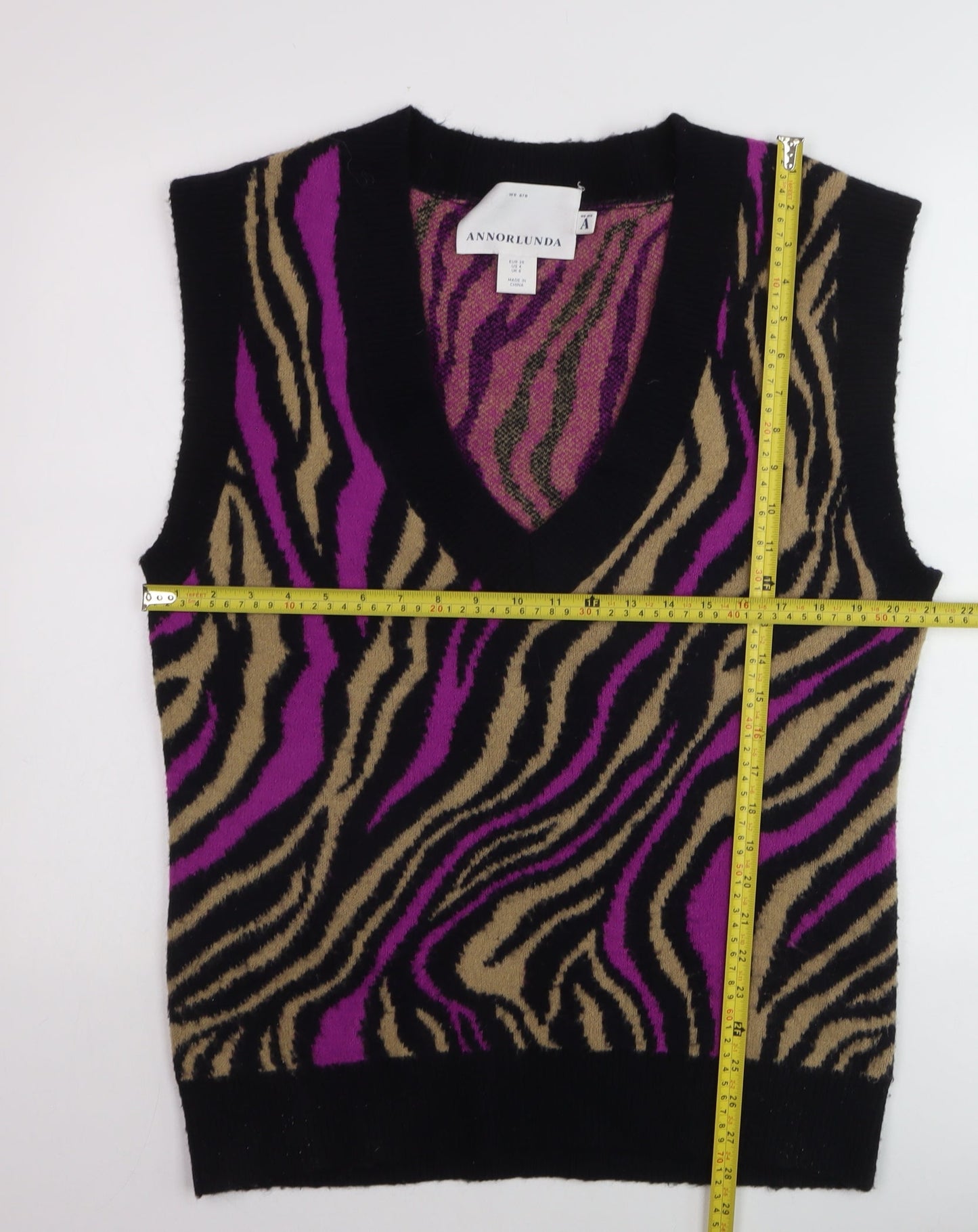 Annorlunda Women’s Multicoloured Zebra Print Wool Knit Vest Size 8