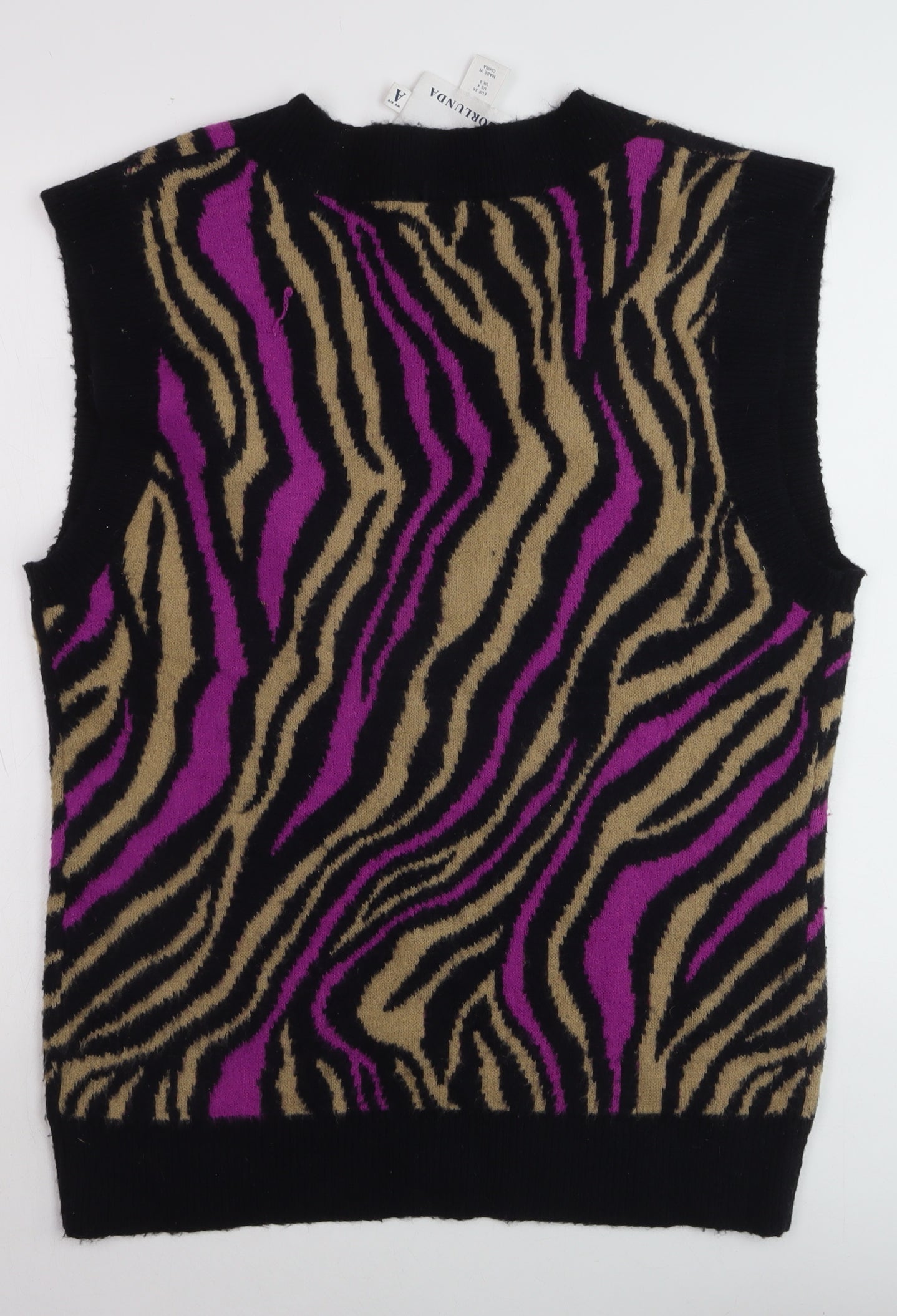 Annorlunda Women’s Multicoloured Zebra Print Wool Knit Vest Size 8