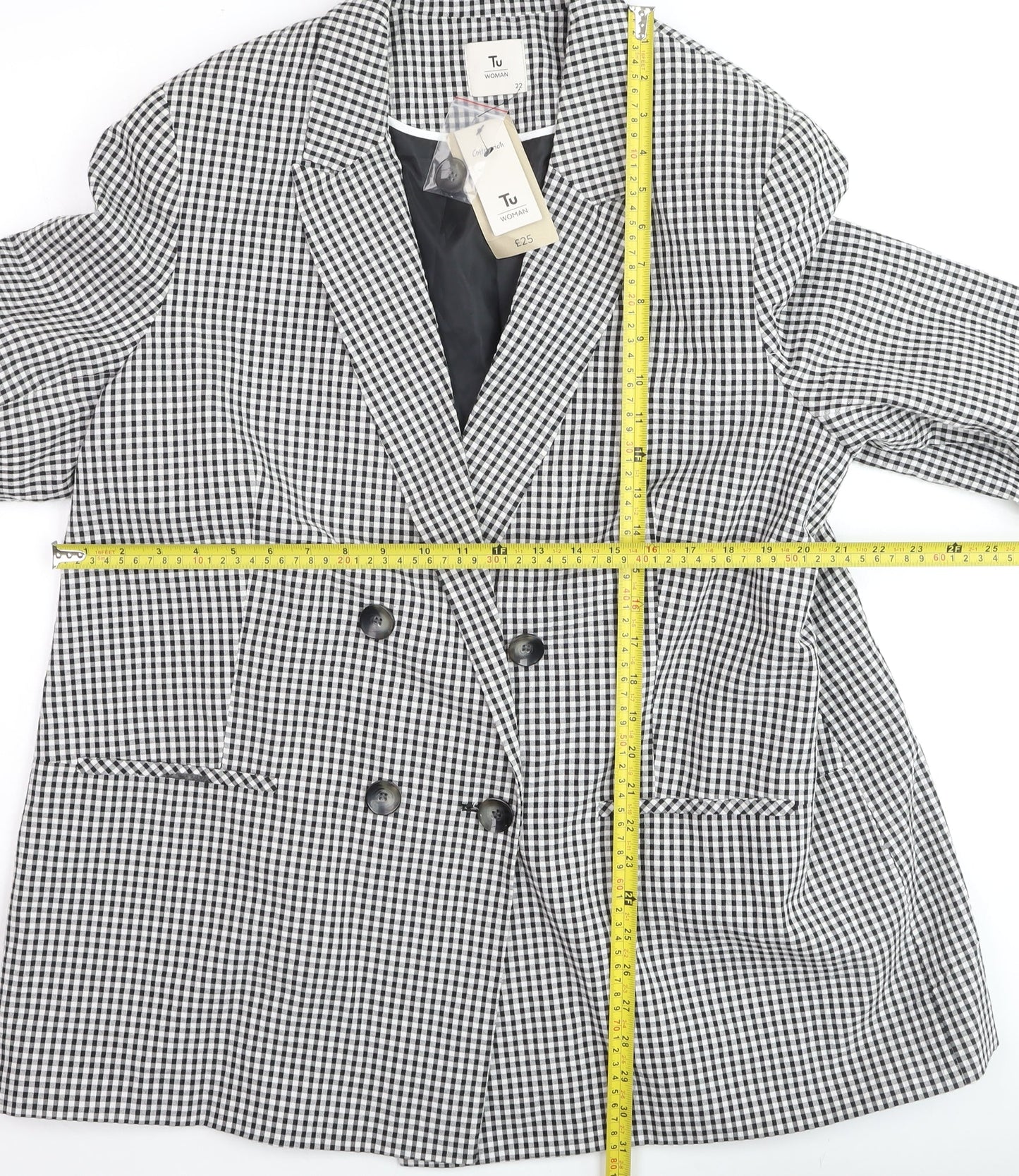 Tu Woman Black Check Blazer Size 22 Lined Button Workwear Jacket