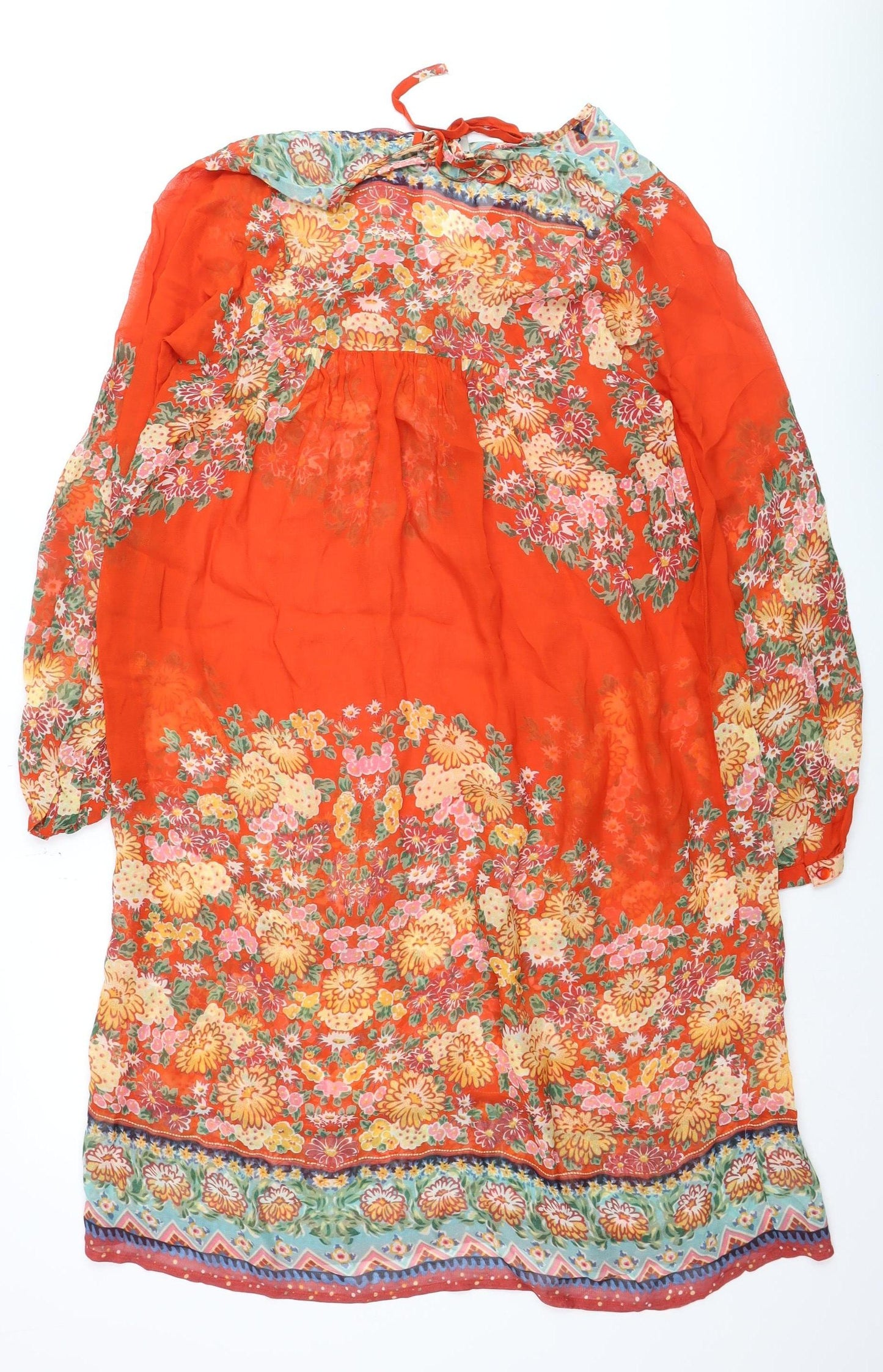 ASOS Women’s Orange Floral Bohemian Knee Length Chiffon Dress Size 8