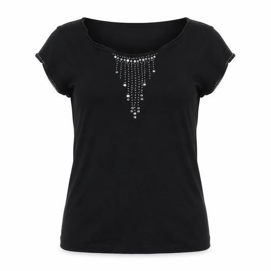 Mexx Womens Black Sleeveless Rhinestone Scoop Neck T-Shirt Medium