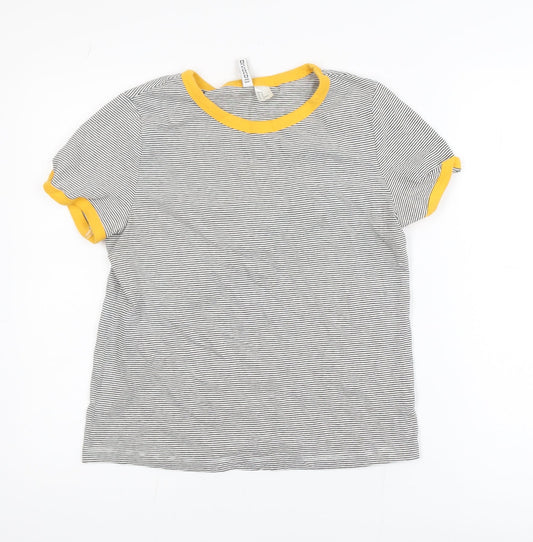 H&M Divided Women’s Grey Striped Ringer T-Shirt Size 12