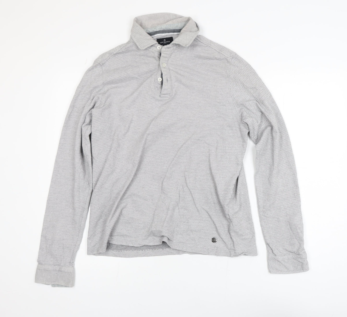 Jeff Banks Men's Grey Cotton Long Sleeve Button-Up Shirt M