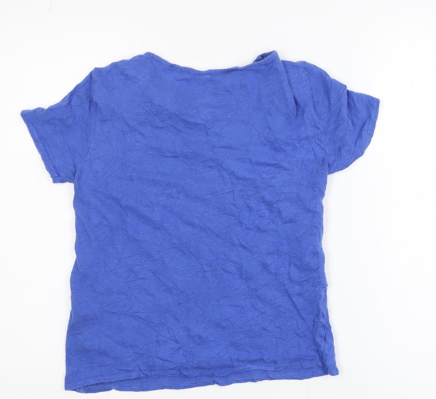 L.K. Bennett Women's Blue Linen V-Neck Short Sleeve T-Shirt M