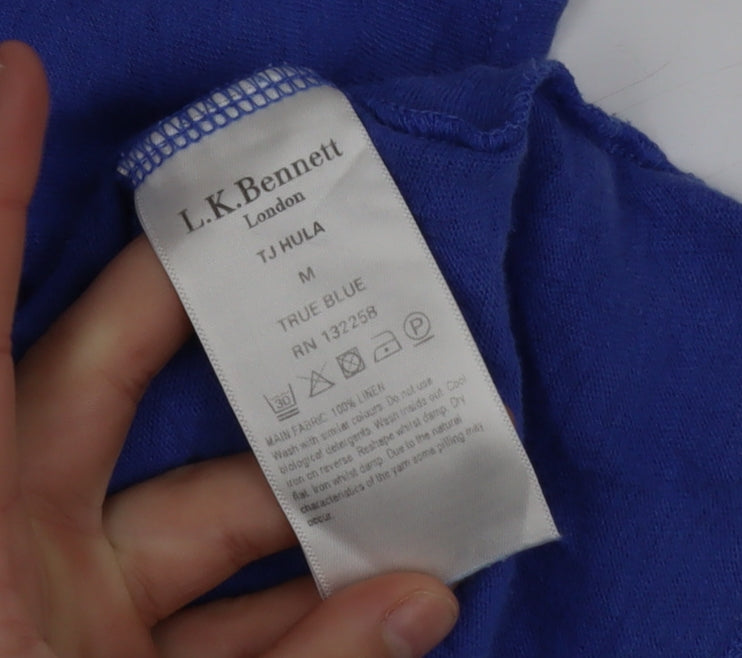 L.K. Bennett Women's Blue Linen V-Neck Short Sleeve T-Shirt M