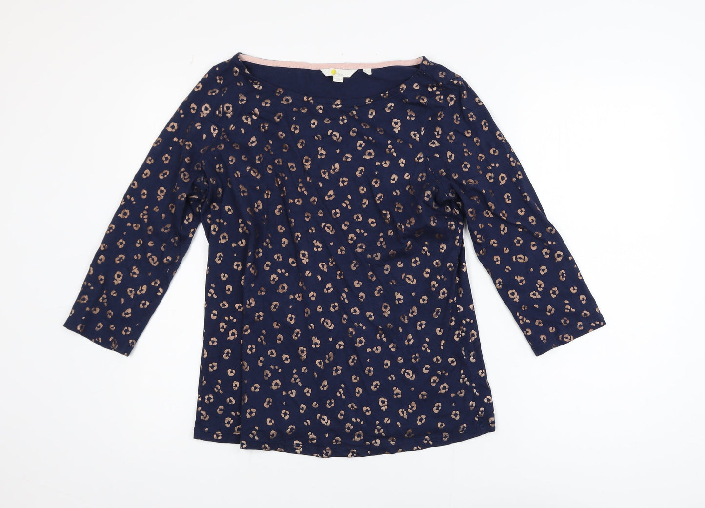 Boden Women's Blue Animal Print Boat Neck 3/4 Sleeve Cotton Modal Blouse Size 14