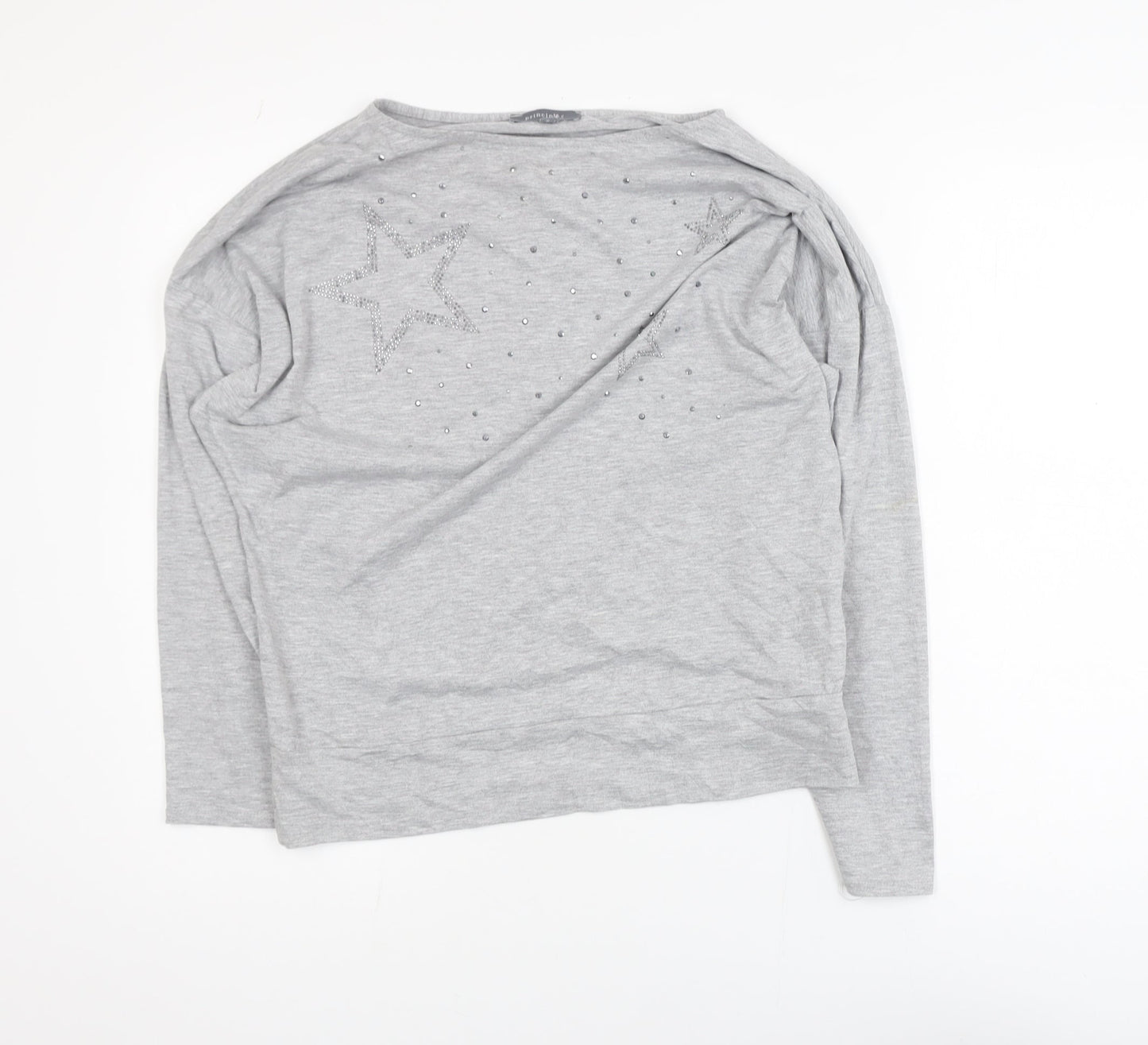 Principles Women Grey Long Sleeve Star Embellished Jersey Top Size M