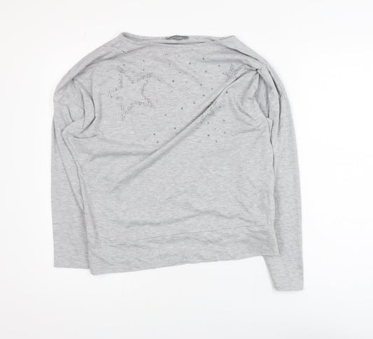 Principles Women Grey Long Sleeve Star Embellished Jersey Top Size M