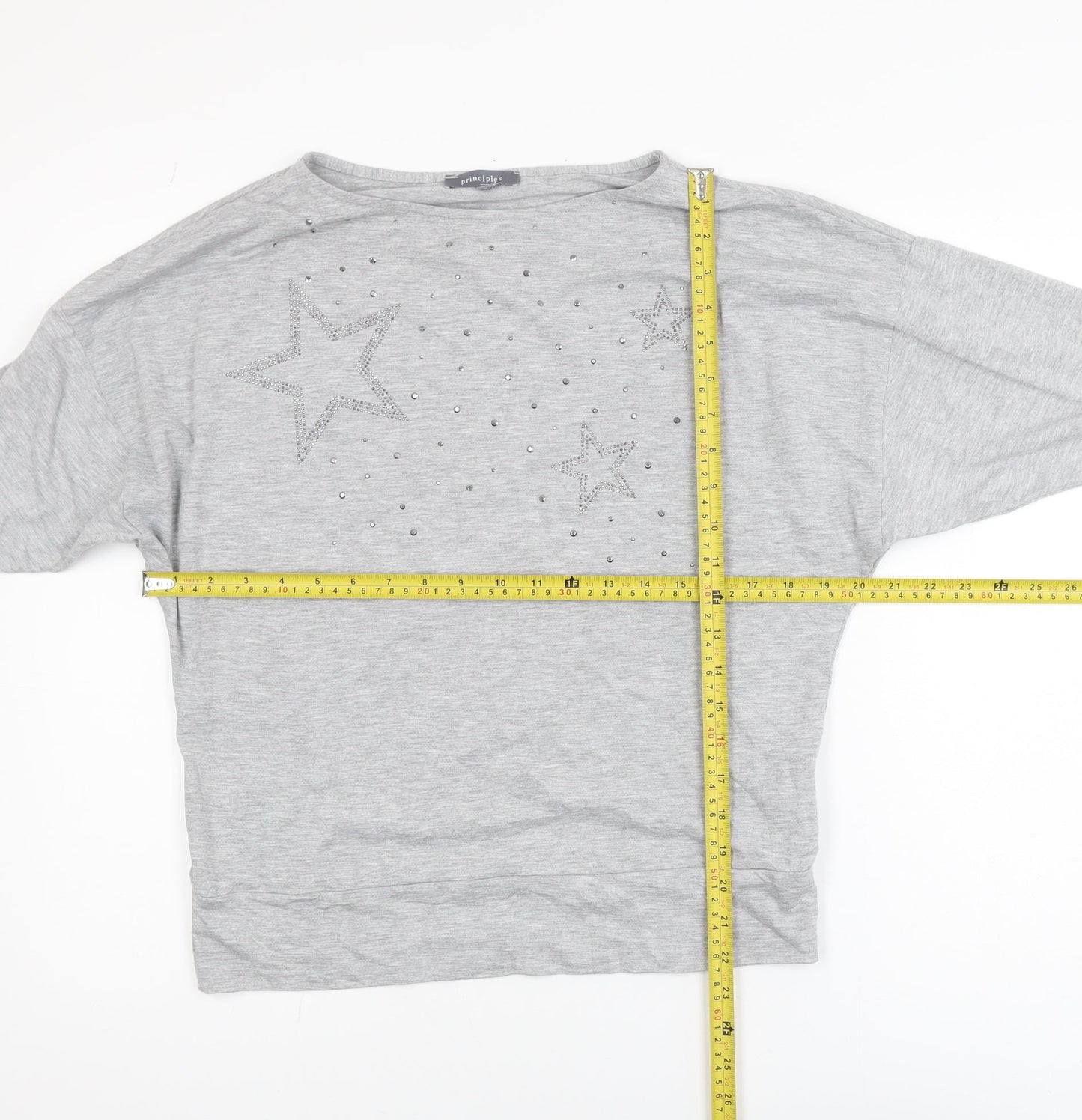 Principles Women Grey Long Sleeve Star Embellished Jersey Top Size M