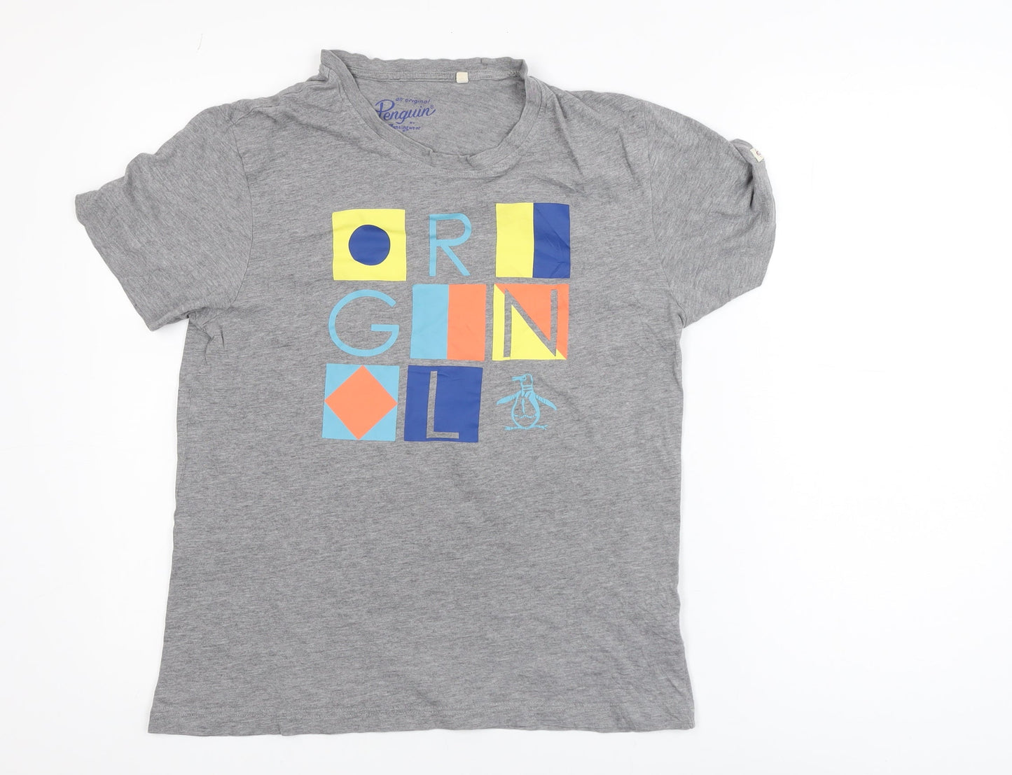 Penguin Mens Grey Graphic Print Cotton T-Shirt Size S