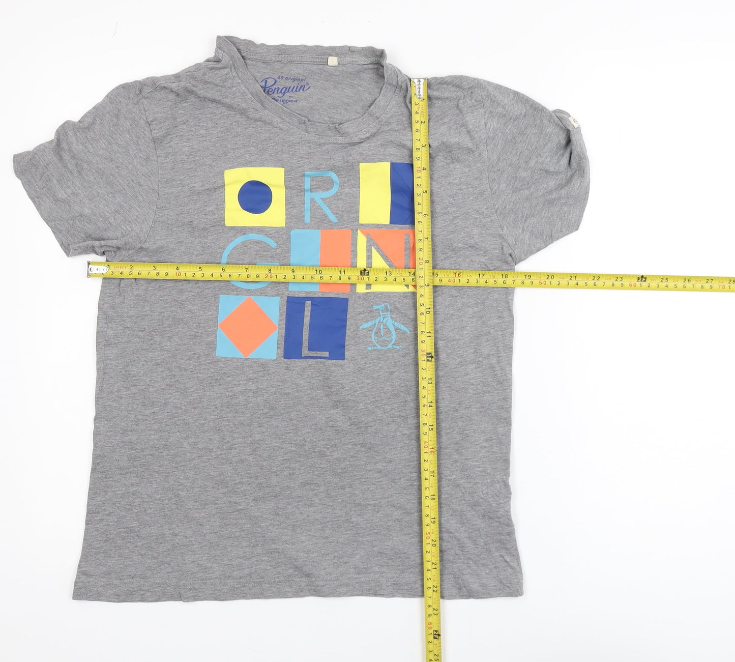 Penguin Mens Grey Graphic Print Cotton T-Shirt Size S