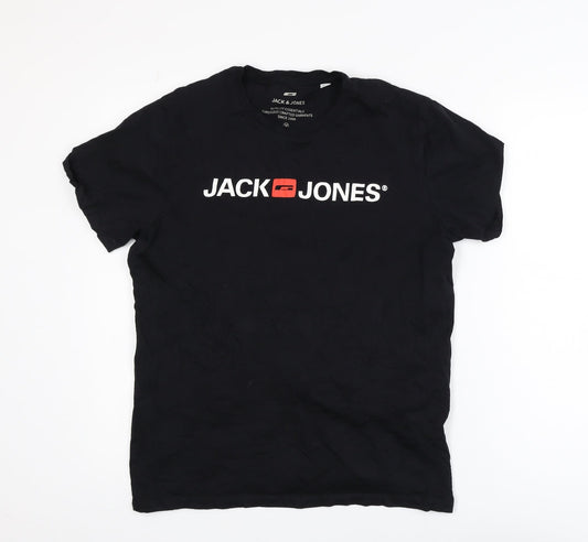 Jack & Jones Men's Black Graphic Logo Crew Neck T-Shirt Size M