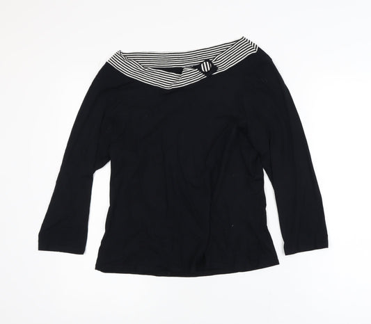 Wallis Womens Black 3/4 Sleeve Boat Neck Stretch Blouse Size 14