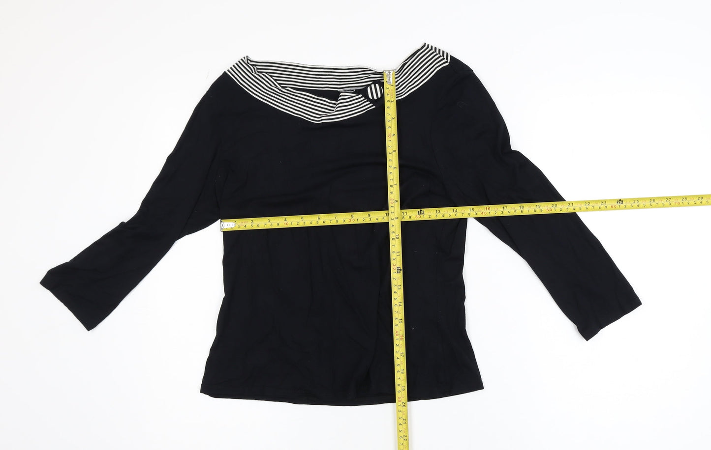 Wallis Womens Black 3/4 Sleeve Boat Neck Stretch Blouse Size 14