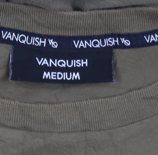 Vanquish Men's Khaki Long Sleeve Crew Neck Cotton T-Shirt Medium