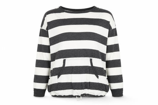 Kensie Women’s Black White Striped Relaxed Jersey Long Sleeve Top M