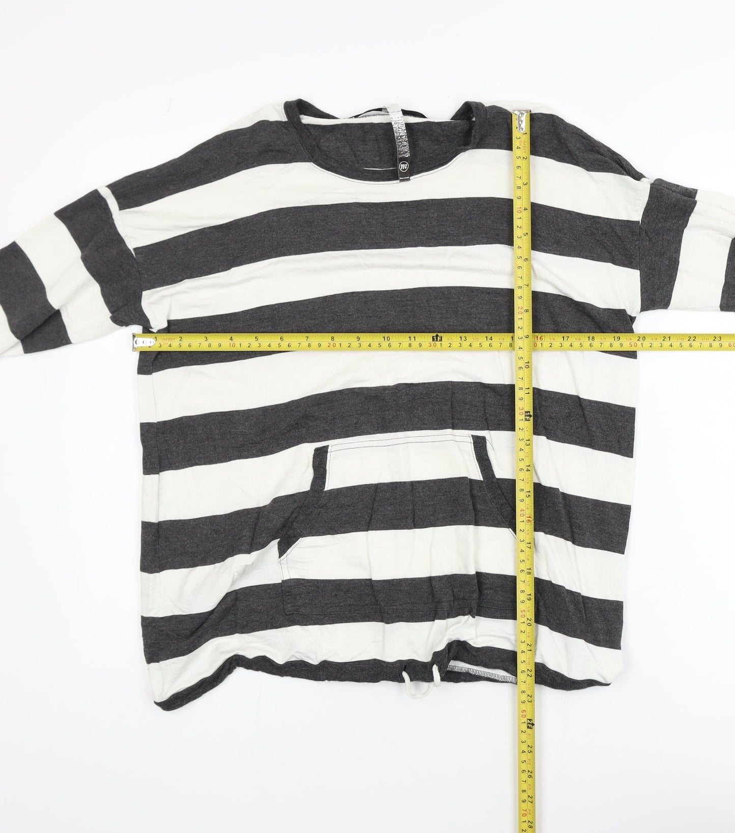 Kensie Women’s Black White Striped Relaxed Jersey Long Sleeve Top M