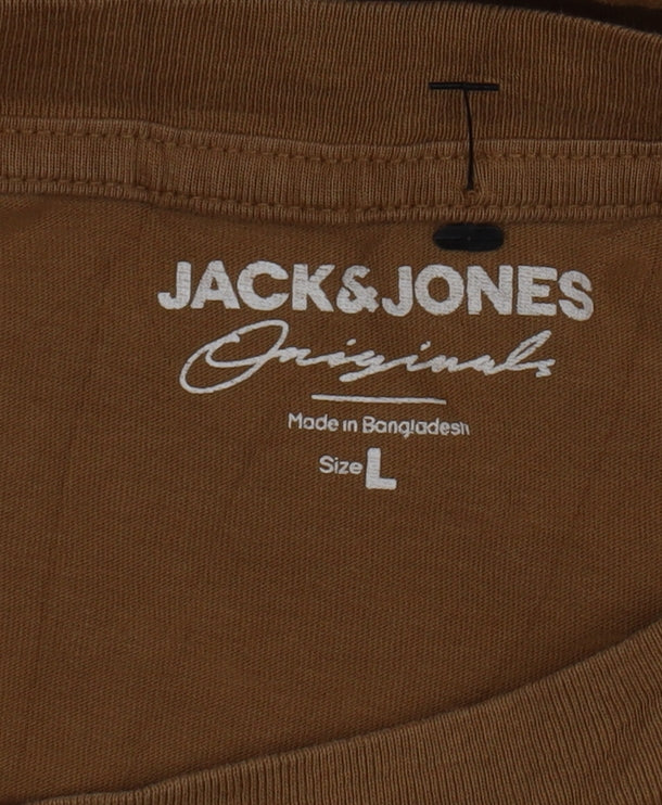Jack & Jones Men's Brown Logo Crew Neck Cotton T-Shirt Size L