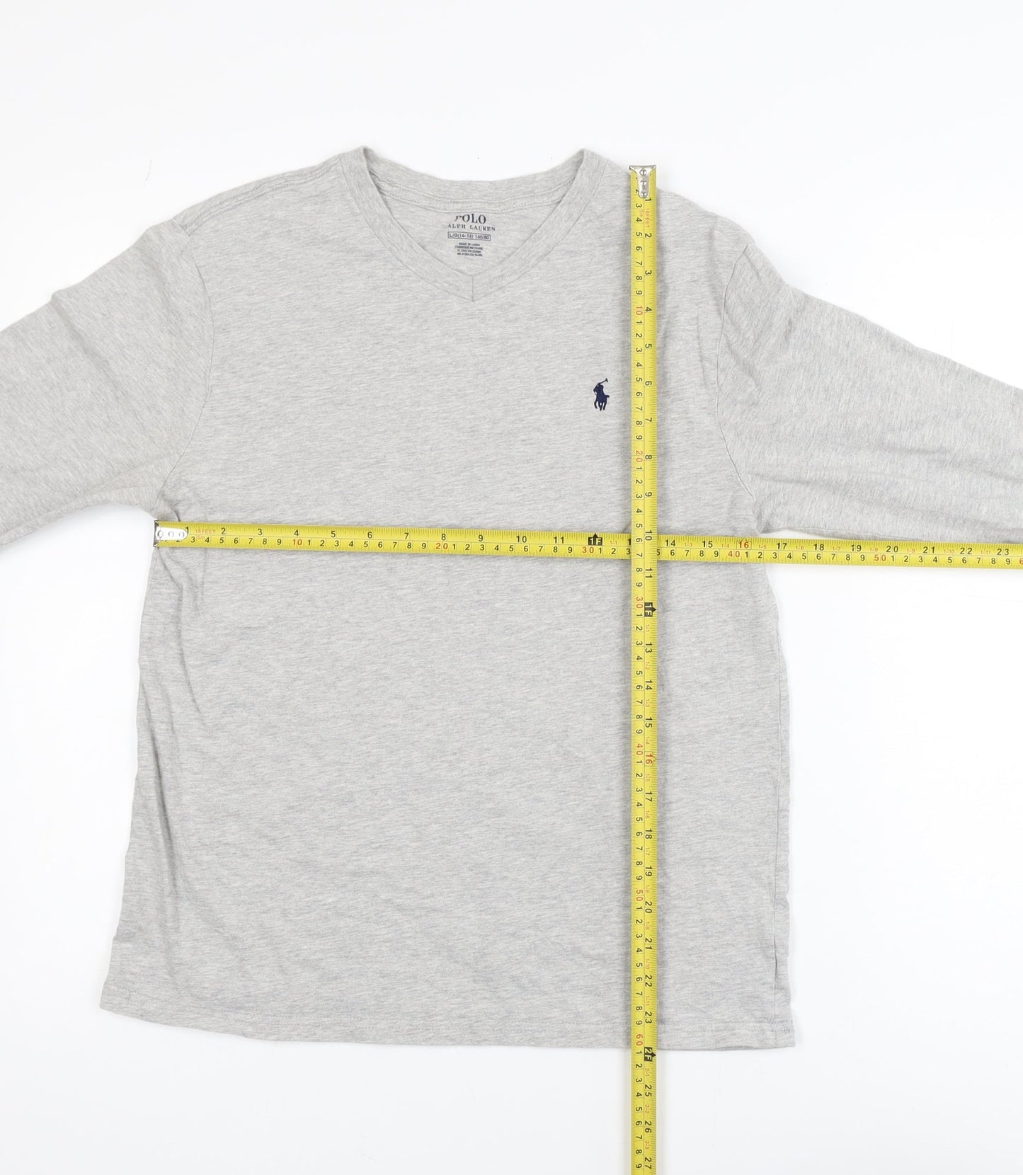Polo Ralph Lauren Men's Grey Long Sleeve V-Neck Cotton T-Shirt Size M