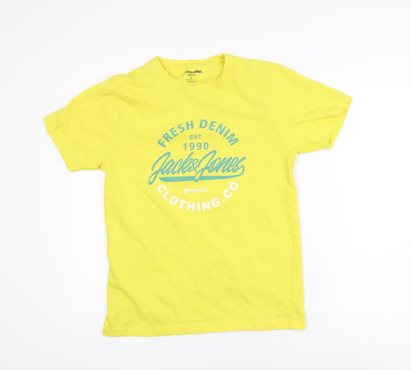 Jack & Jones Men’s Yellow Graphic Short Sleeve Crew Neck T-Shirt Size S